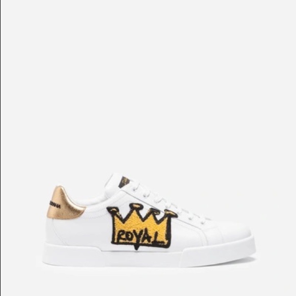 Dolce & Gabbana Men's White Sneakers 'Portofino' Con Toppa Royal Size 42